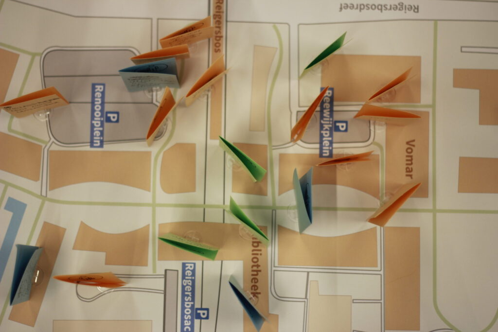 Cards place on a map of the neighborhood.