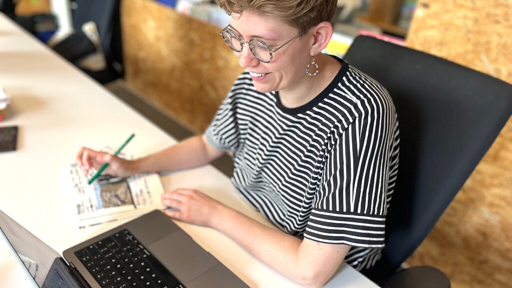 Person conducting an online interview.